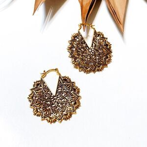 Boho gold hoop earrings #882